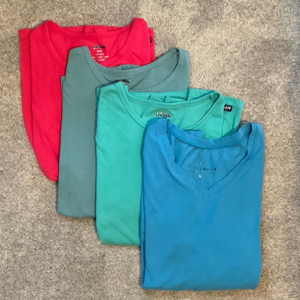 Set of Four SIVVAN UNDERSCRUB Solid Tees in Bright Blue,Teal, Aqua & Hot Pink